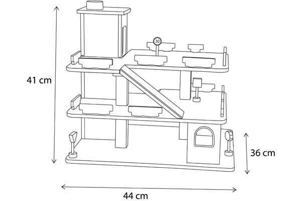 Afmetingen van de Bandits Parking Tower.