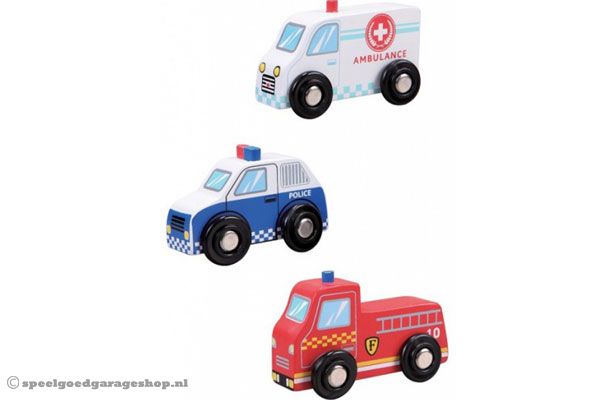 De set bestaat uit een ambulance, een politieauto en een brandweerwagen.