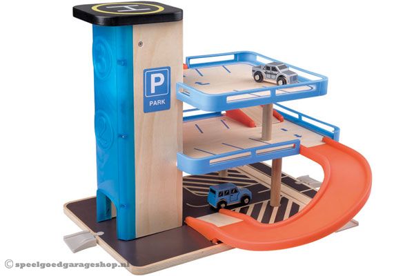 Goedkope speelgoedgarages Voordelig bij Speelgoedgarageshop.nl Woodtoys Compacte parkeergarage | Speelgoedgarageshop.nl